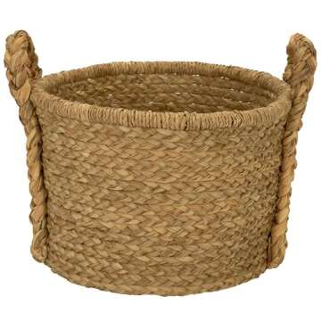 Household Essentials Large Wicker Floor Storage Basket with Braided Handle, Light Brown 19''x 25''