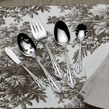 Wallace Antique Baroque 65-Piece 18/10 Stainless Steel Flatware Set, Service for 12, Silver