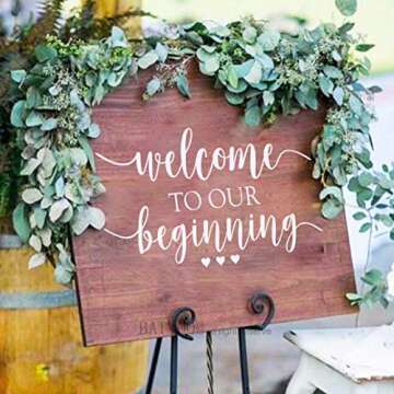 BATTOO Wedding Welcome Sign Decal Welcome to Our Beginning Couples Wedding Reception Home Adhesive Sticker - Marriage Wedlock of Love Wedding Ceremony Decal 20" Wide by 11" Tall, White