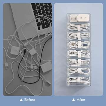 Yesesion Plastic Cable Management Box with 10 Wire Ties, Clear Power Cord Organizer with 8 Compartments, Electronics Organizer for Office, Home Use, Desk Accessories Storage for Stationery Supplies