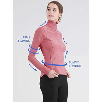 Lock and Love LL QJC3008 Women's Running Shirt Full Zip Workout Track Jacket with Thumb Holes M Pink_Moscato