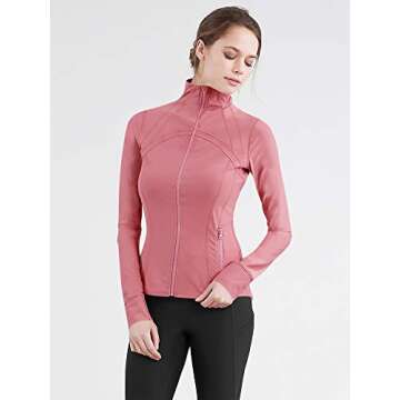 Lock and Love LL QJC3008 Women's Running Shirt Full Zip Workout Track Jacket with Thumb Holes M Pink_Moscato