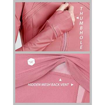 Lock and Love LL QJC3008 Women's Running Shirt Full Zip Workout Track Jacket with Thumb Holes M Pink_Moscato