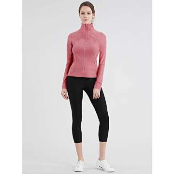 Lock and Love LL QJC3008 Women's Running Shirt Full Zip Workout Track Jacket with Thumb Holes M Pink_Moscato