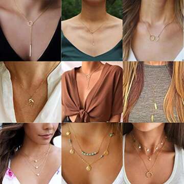 AROIC 20 PCS Pendant Necklace with 14 PCS Gold,6 PCS Sliver,20 styles of necklaces for Women Jewelry Fashion and Valentine Birthday Party Gift