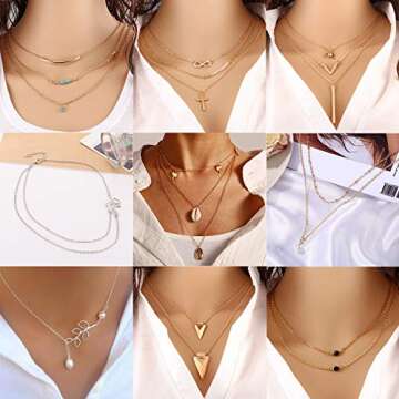 AROIC 20 PCS Pendant Necklace with 14 PCS Gold,6 PCS Sliver,20 styles of necklaces for Women Jewelry Fashion and Valentine Birthday Party Gift