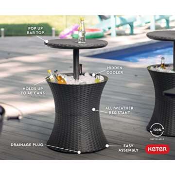 Keter Pacific Cool Bar Outdoor Patio Furniture and Hot Tub Side Table with 7.5 Gallon Beer and Wine Cooler, Dark Grey