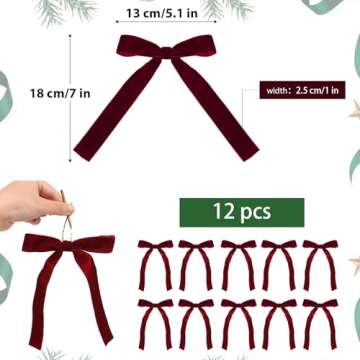 DDLP 12pcs Burgundy Velvet Bows for Christmas Tree Decorations Wreath Garland Velvet Bows with Twist Tie (Burgundy)