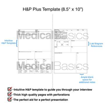 H&P notebook Plus 8.5"x10" (Large Print) - Medical History and Physical notebook, 70 medical templates with perforations