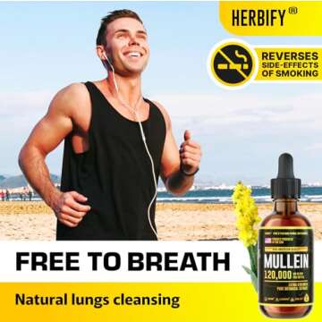 HERBIFY Mullein Drops - Lung Cleanse - Leaf Extract - Powerful Mullein for Immune Support,Detox & Respiratory Support - Made in USA - Herbal Supplements - 4 Oz