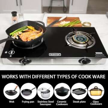 Barton Double Burner Stove: Tempered Glass Portable Camping Cooktop