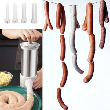 Home Sausage Stuffer, Kitchen Homemade Sausage Machine, 4 Filling Nozzles, Quick Sausage Filling For Making Different Sizes Of Sausages Suitable For Family Gatherings And Barbecues 2.2 Lbs