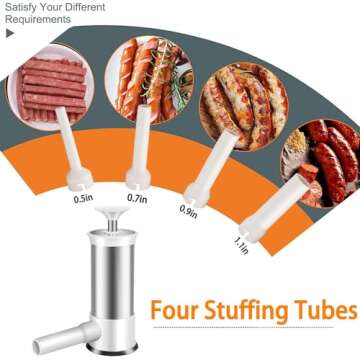 Home Sausage Stuffer, Kitchen Homemade Sausage Machine, 4 Filling Nozzles, Quick Sausage Filling For Making Different Sizes Of Sausages Suitable For Family Gatherings And Barbecues 2.2 Lbs