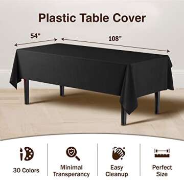 Premium Black Plastic Tablecloths - 6 Pack 54"x108"