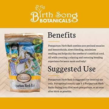 Birth Song Botanicals Postpartum Herbal Sitz Bath for Soothing Recovery, Supports Healing and Relaxation After Birth, Mom, Woman, Pregnancy, 8 oz Bag