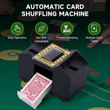 Unniweei Automatic Card Shuffler 1-4 Decks, Electric Battery-Operated Shuffler, Casino Card Game for Poker, Home Card Game, UNO, Phase10, Texas Hold'em, Blackjack, Home Party Club Game