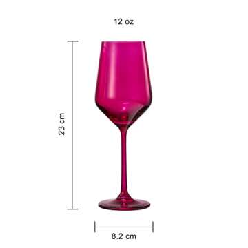 Hot Pink Wine Glasses | Set of 2 | Magenta & Blush Pink Classic Crystal Glassware, Unique Barware Glasses For Red and White, Cocktails, Champagne, Wine - Unique Gift For Wine Lovers (12 OZ)