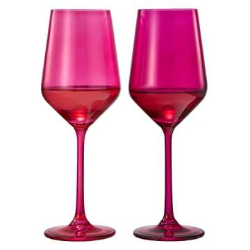 Hot Pink Wine Glasses | Set of 2 | Magenta & Blush Pink Classic Crystal Glassware, Unique Barware Glasses For Red and White, Cocktails, Champagne, Wine - Unique Gift For Wine Lovers (12 OZ)