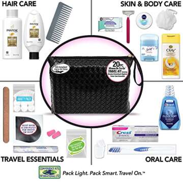 Convenience Kits International Women’s Premium 20-Piece Kit with Travel Size TSA Compliant Essentials in Stylish Cosmetic Bag