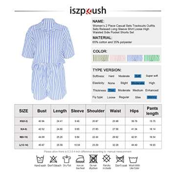 ISZPLUSH Women’s 2 Piece Casual Sets Tracksuits Outfits Sets Relaxed Long Sleeve Shirt Loose High Waisted Side Pocket Shorts Set (X-Small, Short Top-Blue)