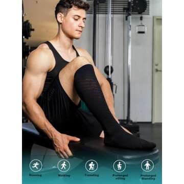 SONORAN 2 Pairs Compression Socks for Men & Women 20-30 mmHg Graduated Compression Socks Knee High Best Support for Running, Travel, Athletic S/M （Black）