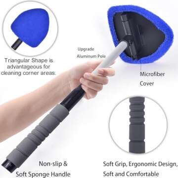 desin Windshield Cleaning Tool, Car Window Cleaner Windshield Cleaner with 4 Reusable and Washable Microfiber Pads and Extendable Handle Auto Inside Glass Wiper Kit