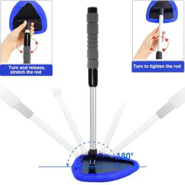 desin Windshield Cleaning Tool, Car Window Cleaner Windshield Cleaner with 4 Reusable and Washable Microfiber Pads and Extendable Handle Auto Inside Glass Wiper Kit