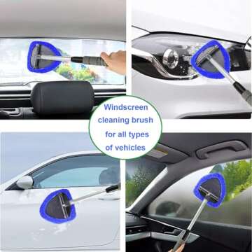 desin Windshield Cleaning Tool, Car Window Cleaner Windshield Cleaner with 4 Reusable and Washable Microfiber Pads and Extendable Handle Auto Inside Glass Wiper Kit