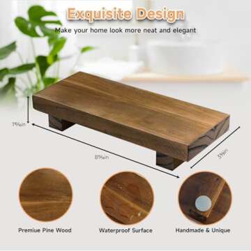 HGF Wood Pedestal Stand Risers for Decor, 8.7''x3.5'' Small Wooden Riser Soap Stand for Table Countertop Kitchen Sink Decor, Farmhouse Footed Tray for Candle Bathroom Counter Decor, Walnut Color