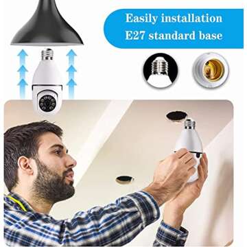 Light Bulb Camera, 1080P Wireless Home Security Camera, 360 Degree 2.4GHz WiFi Smart Surveillance Cam with Motion Detection Alarm Night Vision