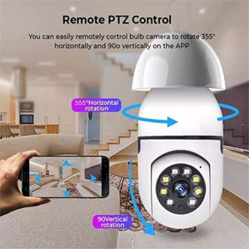 Light Bulb Camera, 1080P Wireless Home Security Camera, 360 Degree 2.4GHz WiFi Smart Surveillance Cam with Motion Detection Alarm Night Vision