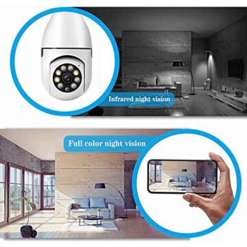 Light Bulb Camera, 1080P Wireless Home Security Camera, 360 Degree 2.4GHz WiFi Smart Surveillance Cam with Motion Detection Alarm Night Vision