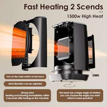 Portable Electric Space Heater - Fast Heating with Remote & Thermostat