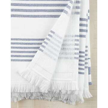 Sticky Toffee Bath Towel Turkish Towel 100% Cotton, Hammam White Towel, Soft and Absorbent Terry Backing, Oversized 65 in x 35 in, Navy