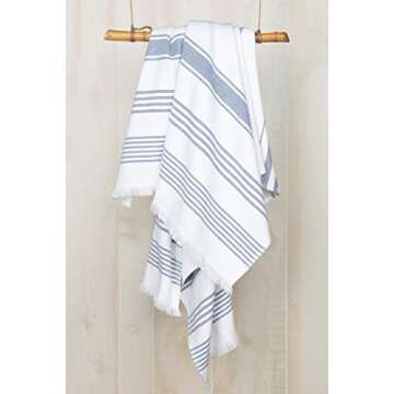 Sticky Toffee Bath Towel Turkish Towel 100% Cotton, Hammam White Towel, Soft and Absorbent Terry Backing, Oversized 65 in x 35 in, Navy