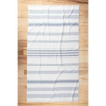 Sticky Toffee Bath Towel Turkish Towel 100% Cotton, Hammam White Towel, Soft and Absorbent Terry Backing, Oversized 65 in x 35 in, Navy