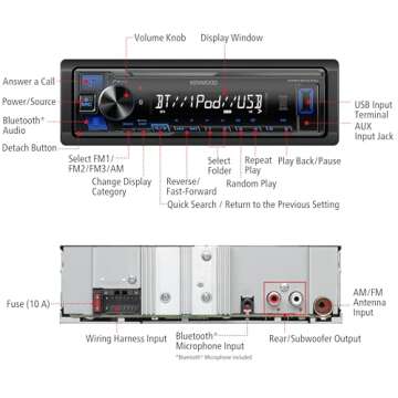 KENWOOD KMM-BT270U Bluetooth Digital Media Car Stereo Receiver with USB Port – AM/FM Radio, MP3 Player, High Contrast LCD, Detachable Face Plate, Single DIN, 13-Band EQ