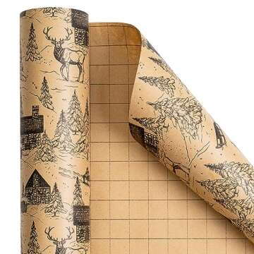 RUSPEPA Christmas Wrapping Paper, Jumbo Roll Kraft Paper - Christmas Landscape Design for Holiday Gift Wrap - 30 Inches x 100 Feet