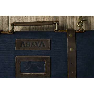 Asaya Waxed Canvas Knife Roll - 15 Knife Slots, Card Holder and Large Zippered Pocket - Genuine Leather, Cloth and Brass Buckles - for Chefs and Culinary Students - Knives Not Included