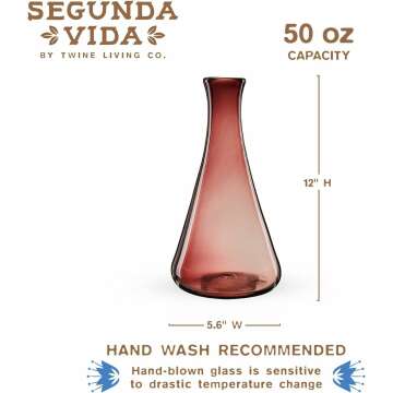 Rosado Decanter - Hand Blown 100% Recycled Glass Wine Carafe - Pink Wine Decanter Fits 1 Standard Wine Bottle Set of 1