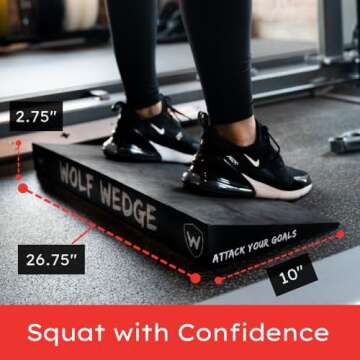 Wolf Wedge Squat Wedge - Slant Board Heel Lift for Strength and Knees Over Toes - Calf Stretcher Incline Board- Wide Durable Heel Elevated Squat Wedge Block for Weightlifting and Mobility