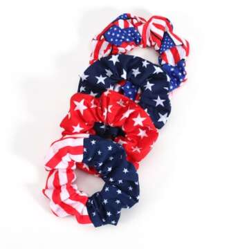 4Pcs Patriotic 4th of July Hair Accessories: American Flag Hair Bands, Hair Ties, Hair Ropes, Independence Scrunchies for National Celebrations