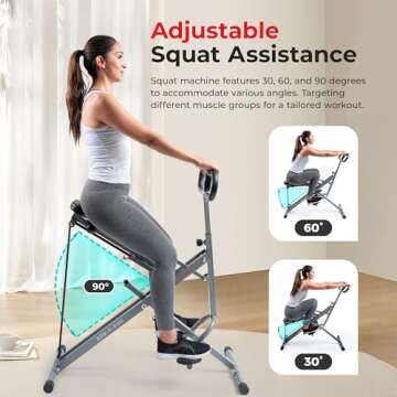 Sunny Health & Fitness Smart Upright Row-N-Ride Exerciser, Squat Assist Trainer for Glutes Workout with Adjustable Resistance, Easy Setup & Foldable, Glute & Leg Exercise Machine- NO. 077S