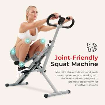 Sunny Health & Fitness Smart Upright Row-N-Ride Exerciser, Squat Assist Trainer for Glutes Workout with Adjustable Resistance, Easy Setup & Foldable, Glute & Leg Exercise Machine- NO. 077S