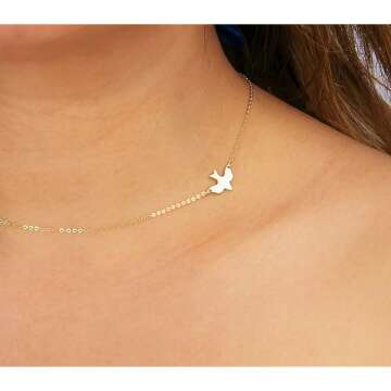 Dainty Dove Bird Necklace in 925 Silver and Gold Fill