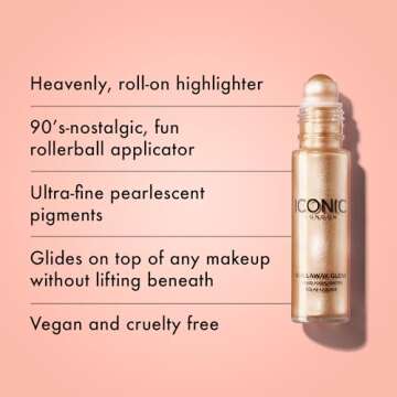 ICONIC LONDON Rollaway Glow | Liquid Highlighter for a Radiant Glow, Cruelty-Free, Vegan Makeup (Champagne Chic) 0.27 Fl oz