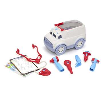 Green Toys Ambulance & Doctor's Kit Red/Blue FFP 10 Piece Pretend Play,Motor Skills,Language & Communication Kids Role Play Toy Vehicle. No BPA,phthalates,PVC,Dishwasher Safe,Recycled Plastic,USA Made