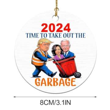 Trump Christmas Ornaments 2024 - Trump Garbage Truck 2024 Acrylic Ornament, Trump Merchandise, Trump Gifts, Gifts for Supporter (White)