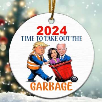 Trump Christmas Ornaments 2024 - Trump Garbage Truck 2024 Acrylic Ornament, Trump Merchandise, Trump Gifts, Gifts for Supporter (White)