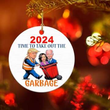 Trump Christmas Ornaments 2024 - Trump Garbage Truck 2024 Acrylic Ornament, Trump Merchandise, Trump Gifts, Gifts for Supporter (White)